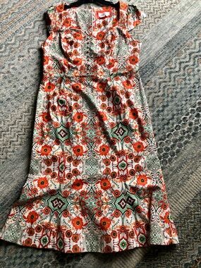 Anthropologie Orange & Green Floral Midi Dress